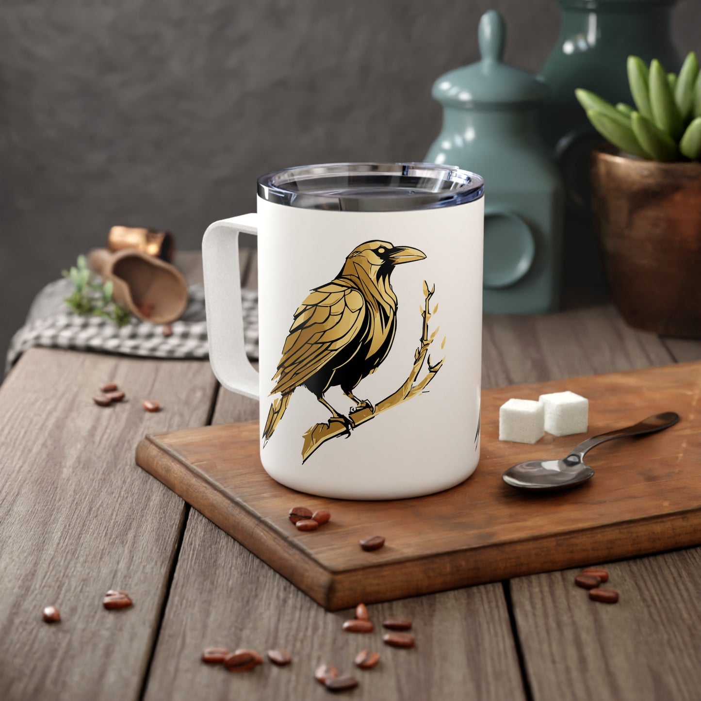 Insulated Coffee Mug - Gold Raven (10oz)