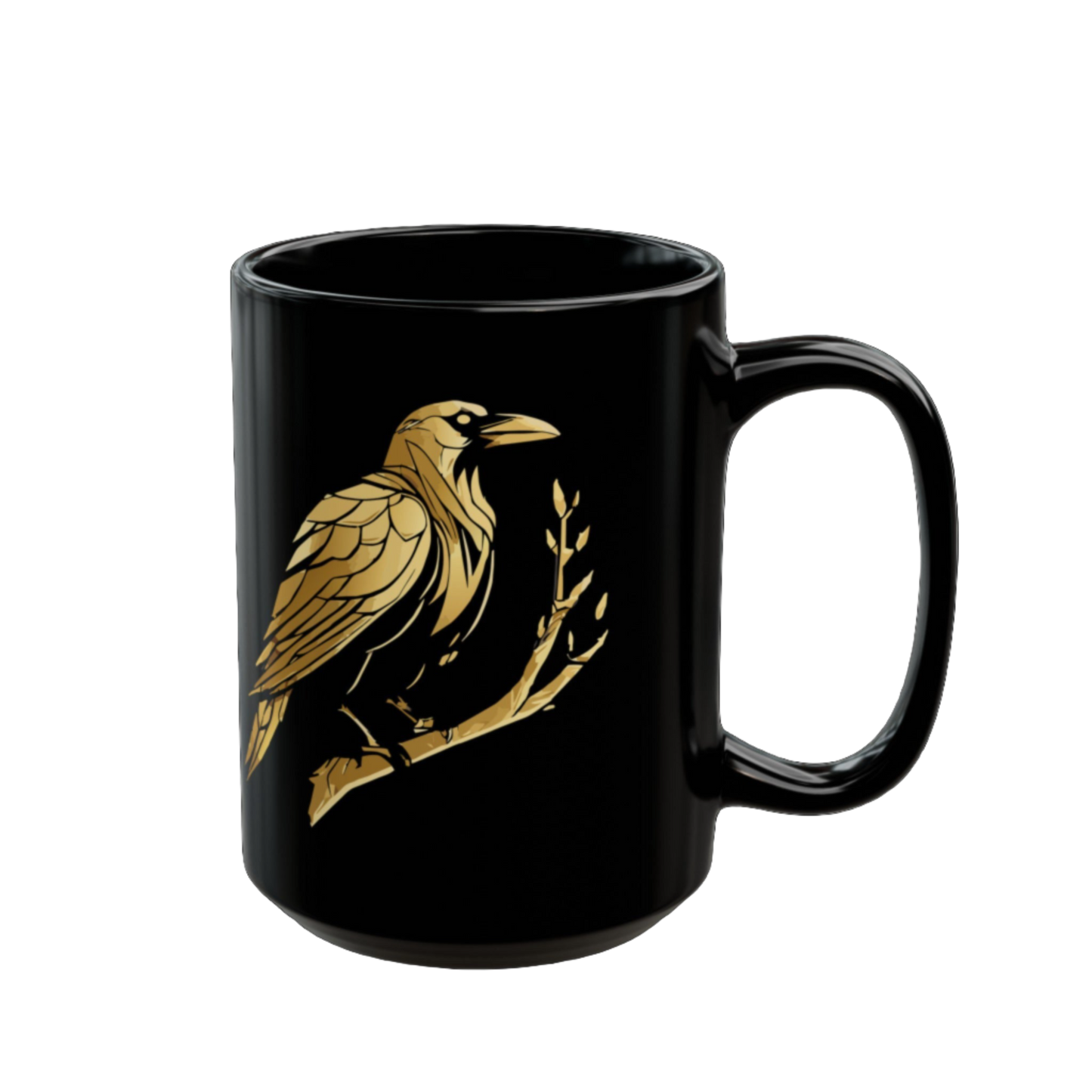 Black Mug - Gold Raven (11oz, 15oz)