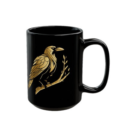 Black Mug - Gold Raven (11oz, 15oz)