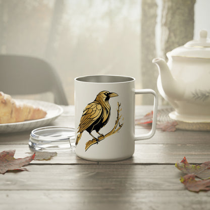 Insulated Coffee Mug -  Gold Raven (10oz)