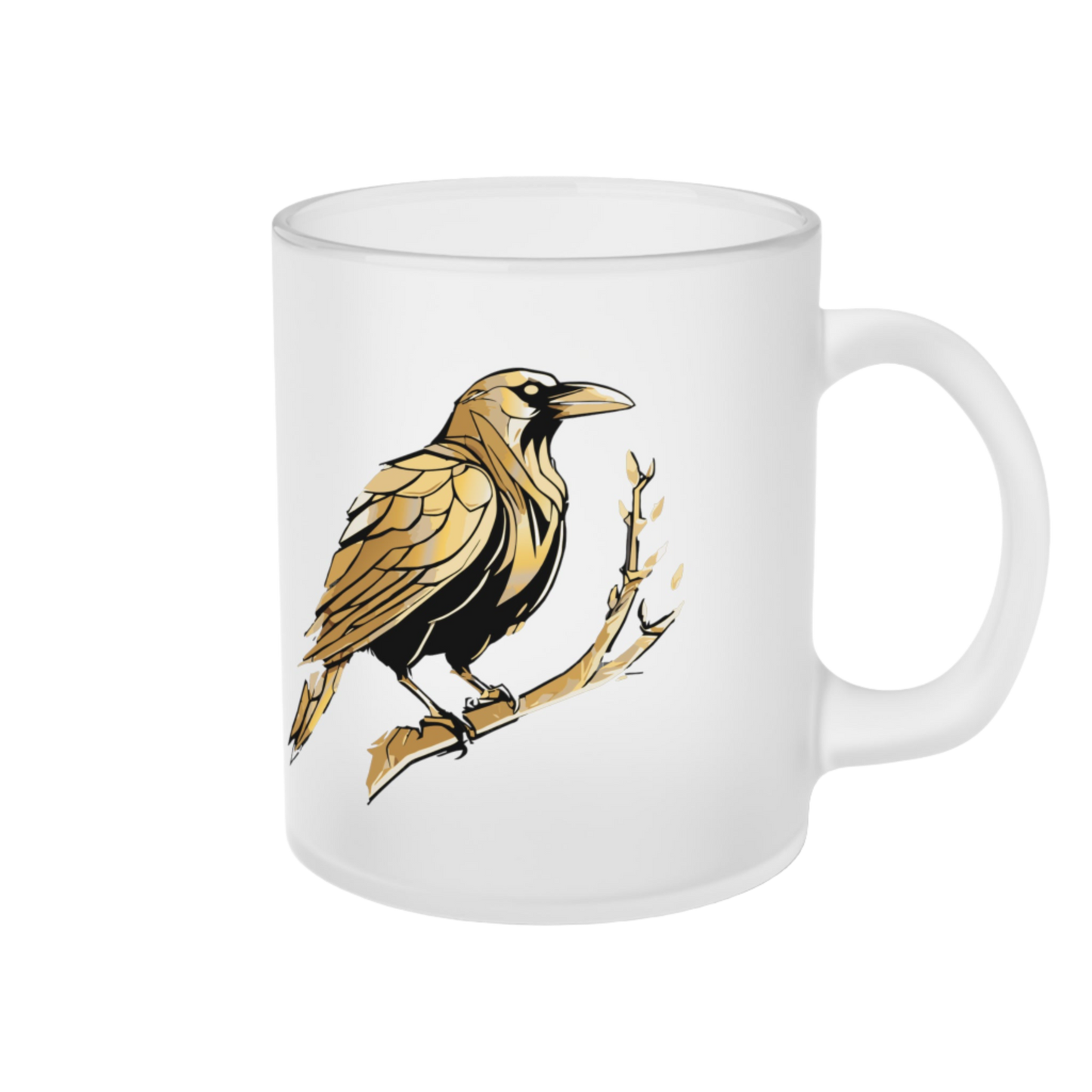 Frosted Glass Mug - Gold Raven (11oz)