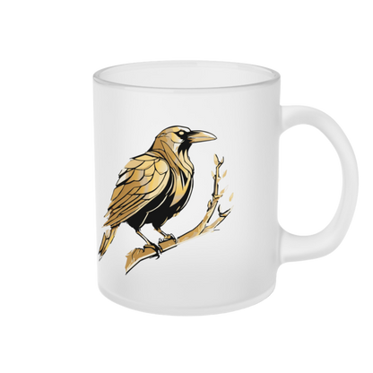 Frosted Glass Mug - Gold Raven (11oz)