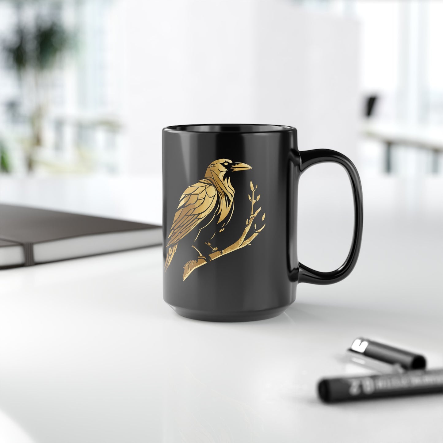 Black Mug - Gold Raven (11oz, 15oz)