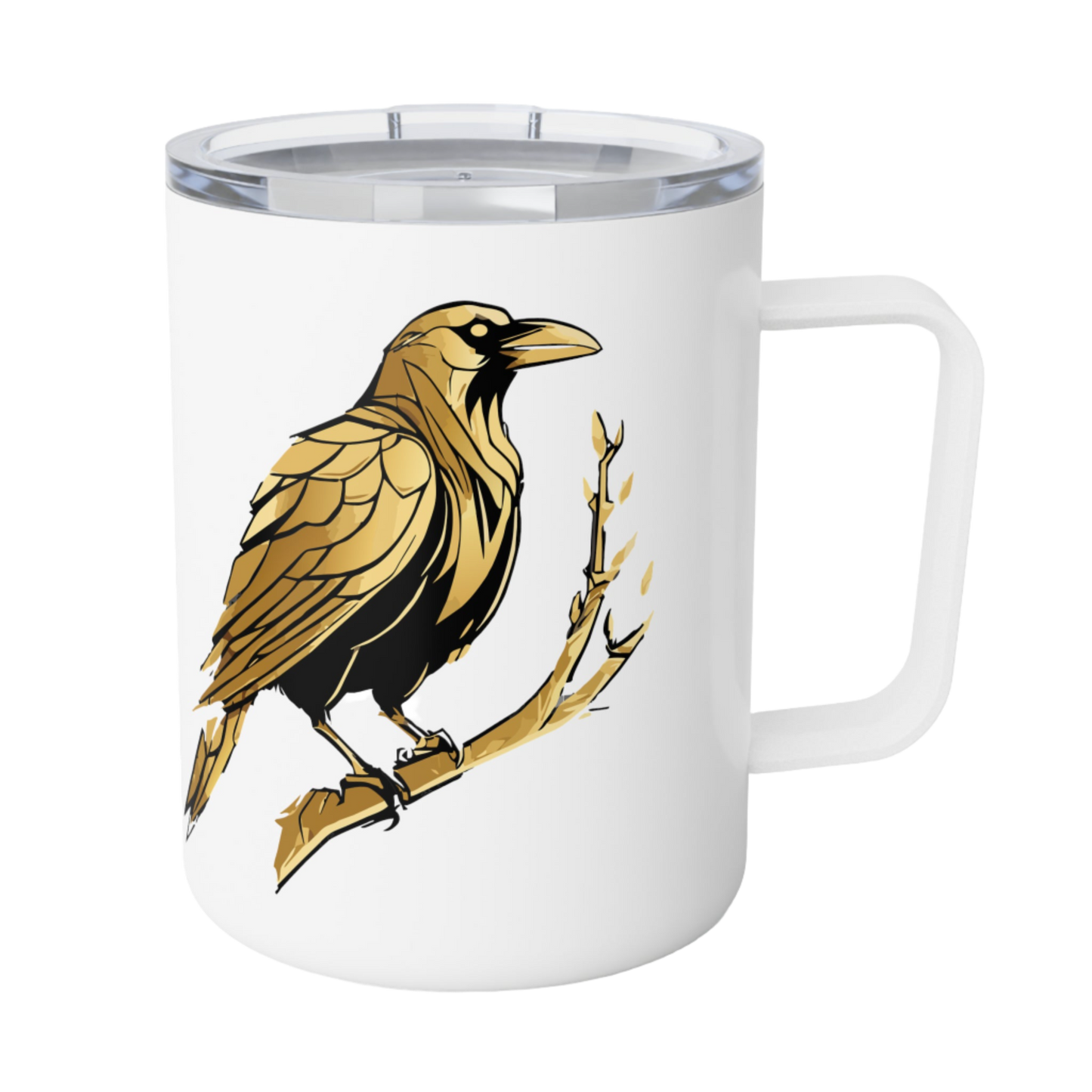 Insulated Coffee Mug -  Gold Raven (10oz)