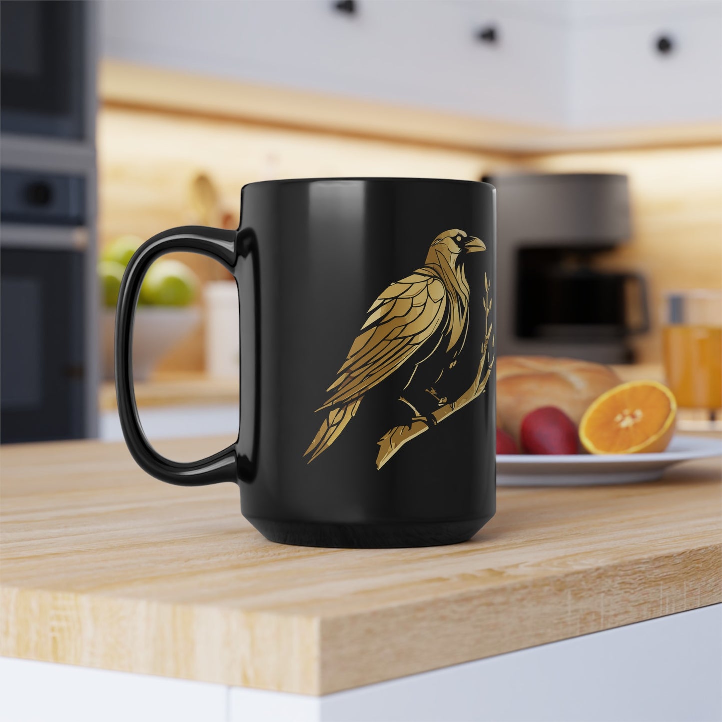 Black Mug - Gold Raven (11oz, 15oz)